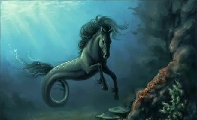 Hippocampus mythical horse creature that has a fish tail