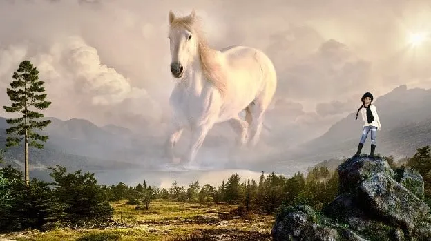 White horse showing itself as a spirit and guide