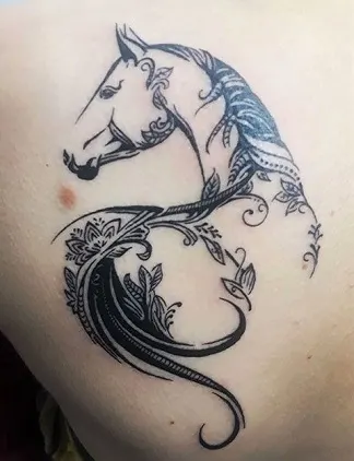 One line horse tattoo was drawing this one for hours