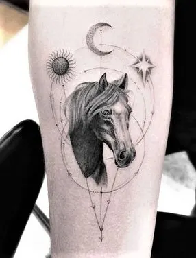 Cosmic horse and stars style tattoo design idea