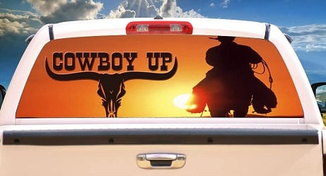 "Cowboy Up" truck decal cowboy gift