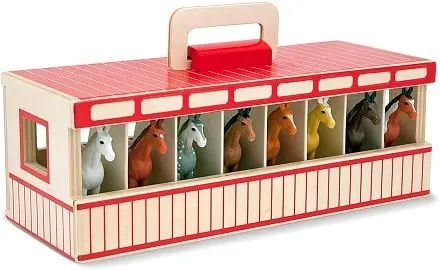 Horse stable carrying case play set for kids who love horses