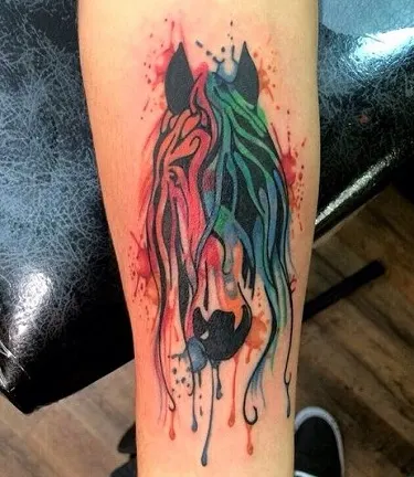 Colorful horse tribal tattoo design idea