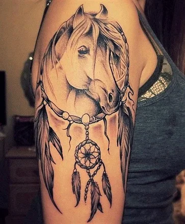 Beautiful dream catcher Native American horse tattoo