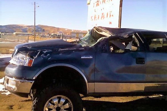 Amberley Snyder's car after the car crash that paralyzed her