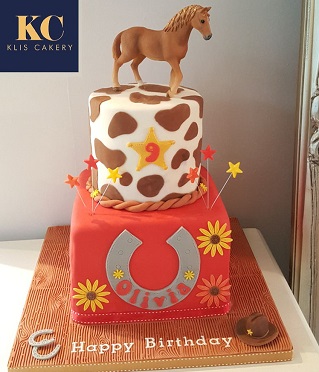 Pink horse riding cowgirl cake