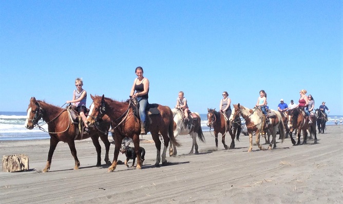 Group of horse riders on Long Beach in Washington