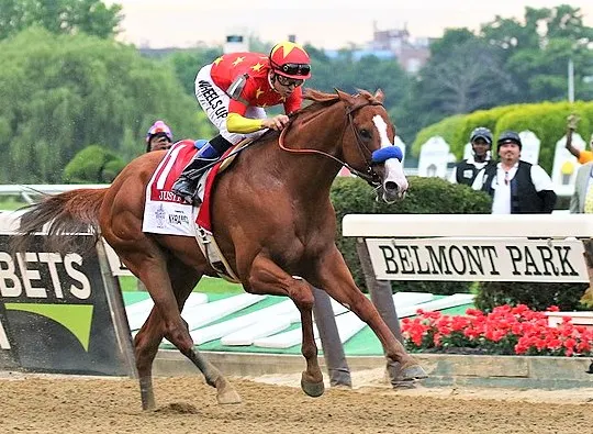 Justify winning the Belmont Stakes horse race