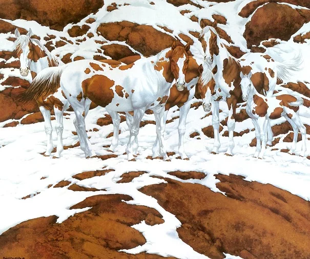 horses and snowy mountain illusion