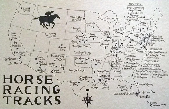 Horse Racing Tracks Map of the United States