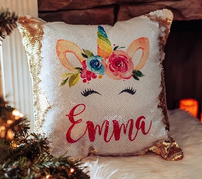 Unicorn Sequin Pillow gift idea for girls and women
