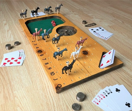 Includes Dice Cards and Chips! TMG Wooden Horse Race Game Set