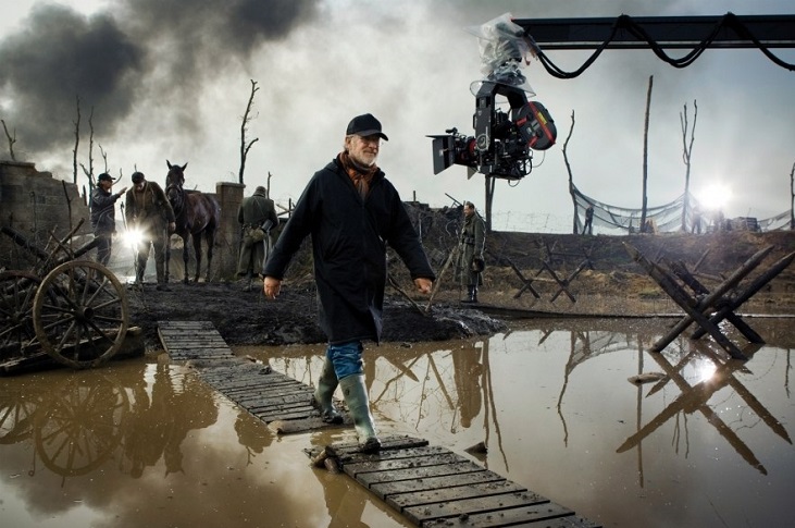 Steven Spielberg behind on a War Horse movie set