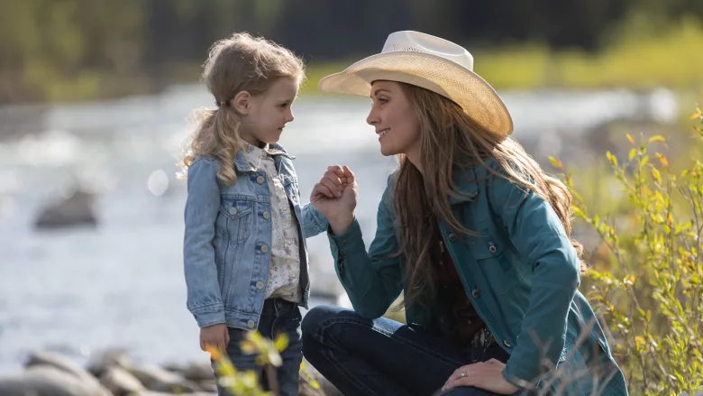 Amy Fleming with her daughter on Heartland
