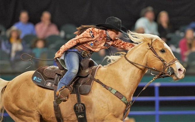 Hailey Kinsel in a barrel racing competition