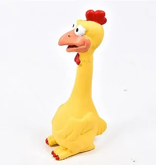 Squeaky rubber chicken toy for horses
