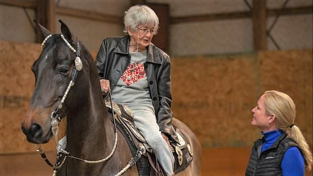 97 year old woman rides a horse for the last time