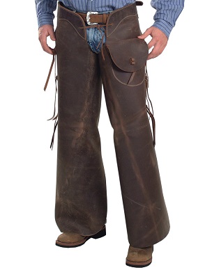 Batwing chaps worn by a cowboy