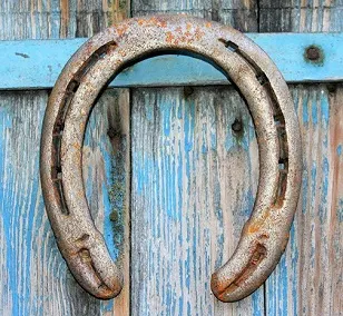 Upside down rustic horseshoe which is considered unlucky