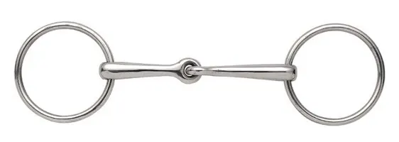 Loose ring snaffle horse bit used for breaking and training horses