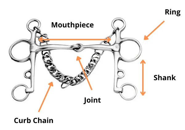 Parts of a horse bit illustrated