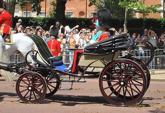 Phaeton horse drawn carriage with the Queen of England