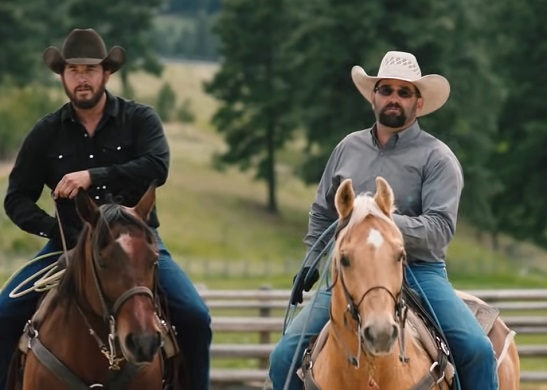 Rip Wheeler and Jake riding horses on Yellowstone