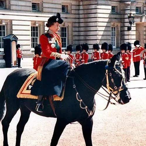 Queen Elizabeth II riding her horse Bermese