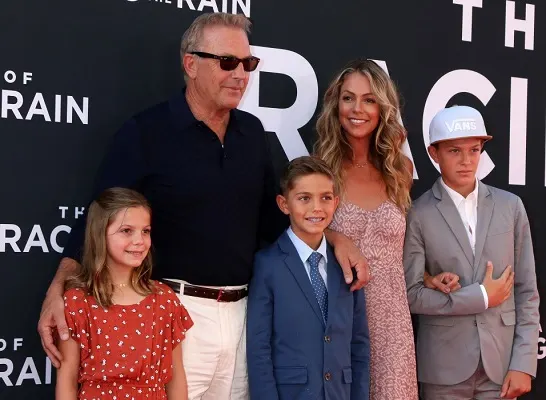 Kevin Costner with his wife Christine Baumgartner and their three kids Cayden , Hayes, and Grace