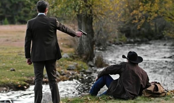 Jamie Dutton shooting his dad Garrett Randall in Yellowstone Season 4