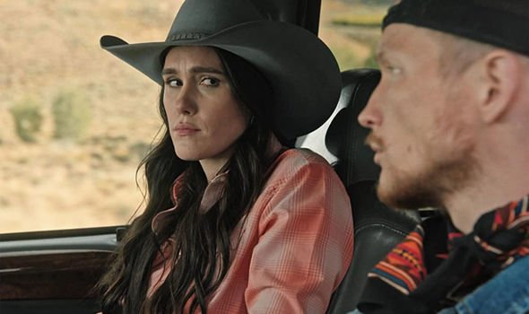 Mia and Jimmy in a car on the Yellowstone TV series