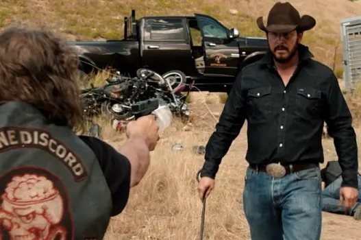 Rip Wheeler attacking a biker gang on Yellowstone
