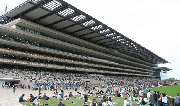 The main stand at the Tokyo Horse Racecourse in Japan