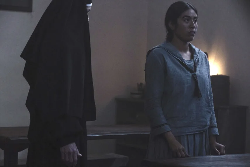 Sister Mary and Teonna Rainwater at the catholic boarding school for Nativian India girls in the 1923 TV series
