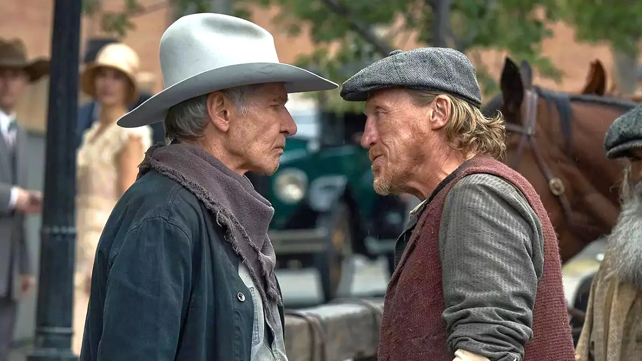 Actors Harrison Ford and Jerome Flynn as the 1923 characters Jacob Dutton and Banner Creighton