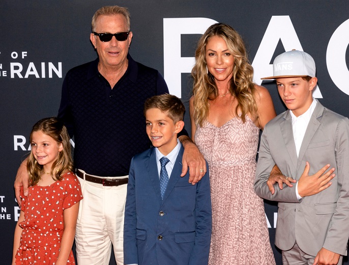 Kevin Costner with his wife Christine Baumgartner and their three kids