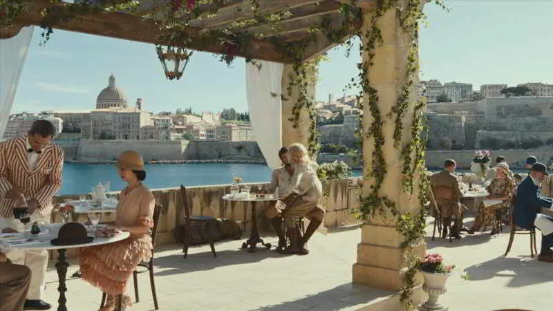 Spencer and Alexandra at a cafe in Sicily in the 1923 TV series which was filmed in Malta