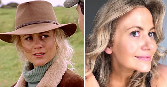 McLeod's Daughters character Jodi Fountain McLeod on the left and the actress Rachael Carpani who plays here in a recent photo on the left