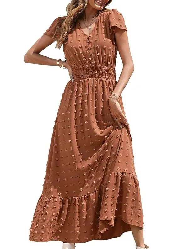 Swiss Dot Ruffle Tiered Maxi Dress